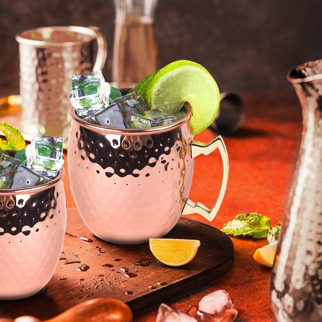 Leeseph Moscow Mule Mugs, Hammered Copper Cups with 304 Stainless Steel Lining, for Cold Drinks, Beer, Wine, Bars, Parties, Gift