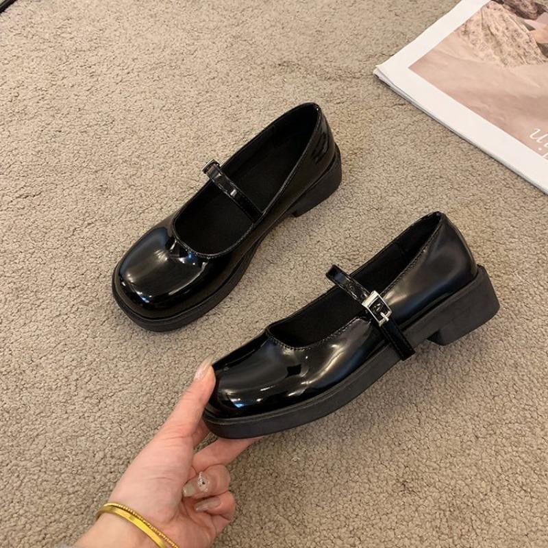Retro small leather shoes women's new summer round head thick heel single shoes solid color skirt Mary Jane shoes