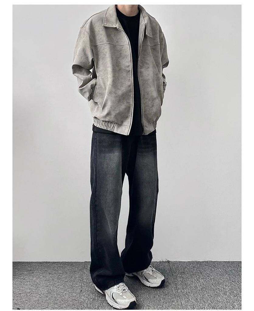 Men's Trendy American Style Leather Bomber Jacket - Loose Fit, Lapel Short Motorcycle Design for Autumn