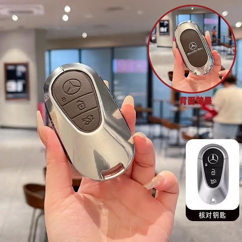 Leather Car Key Case Remote Cover Shell Bag Holder Fob For Mercedes Benz A B C E S Class S400L CLA CLS GLC GLE GLS EQE EQS AMG