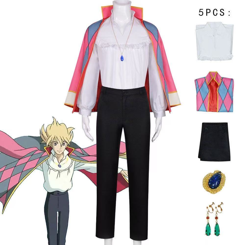 Howl Cosplay Costume Anime Full Set With Jacket Shirt Pants Necklace Earnings For Halloween Comic Con Big Size Howl Outfits