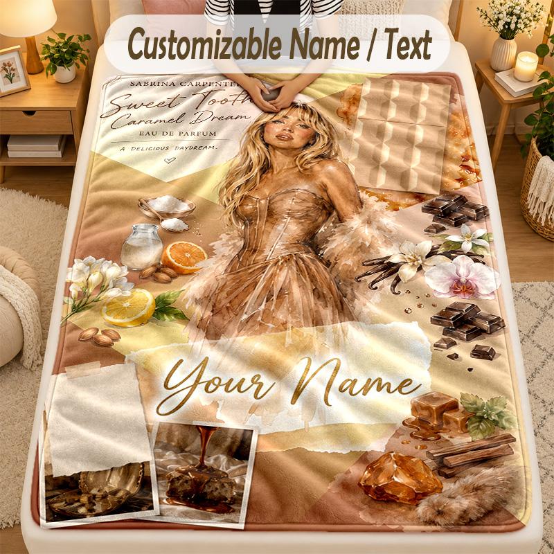 Flannel BlanketSabrina Carpenter Custom Name Text Personalized Soft Warm Throw Blanket Home Decor Gift