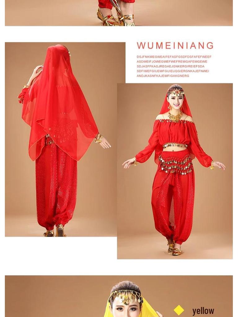 Dámský indický kostým pro břišní tanec s dlouhým rukávem pro vystoupení a praxi