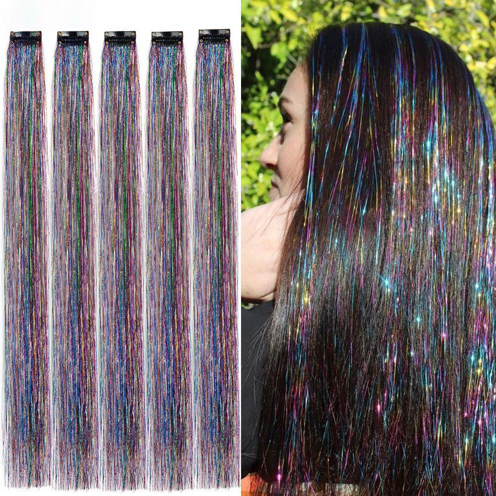 Clip In Hair Tinsel Silver Red Hair Tinsel Heat Resistant Fairy Hair Tinsel Clip In Glitter Hair Extensions For Women Girls