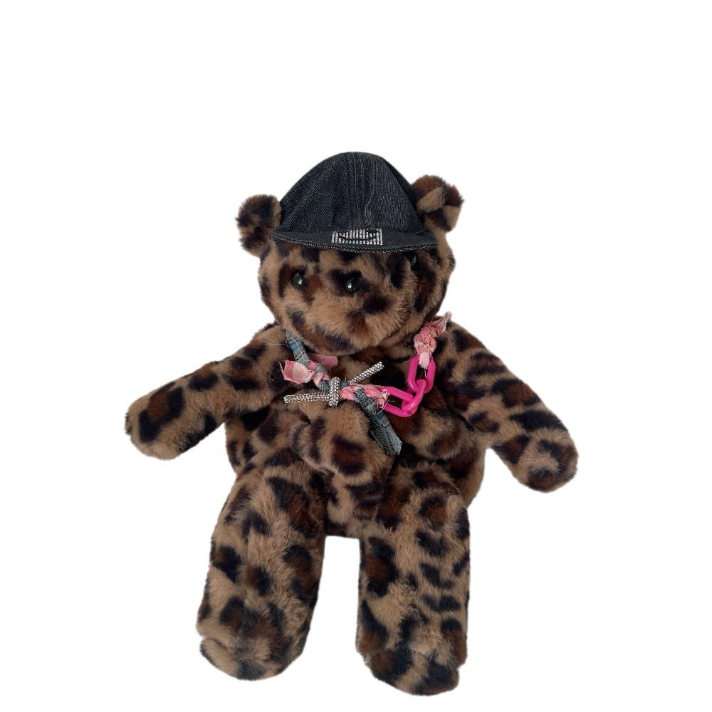 New leopard print plush doll with hat bear ins wind Spice girl wind shoulder backpack коричневый
