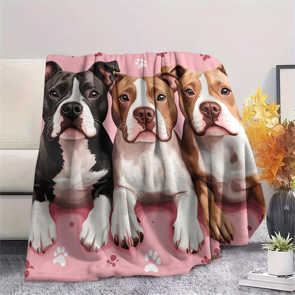 Cartoon Pitbull,pattern Flannel Blanket, High quality Comfortable for All Seasons, Home Decor, Warmth and Comfort, Perfect for Gifts.