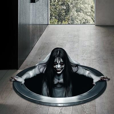 Halloween 3D Wall Sticker, Scary Horror Long Hair Ghost Bride Floor Decal Spooky Bedroom Living Room Home Decoration