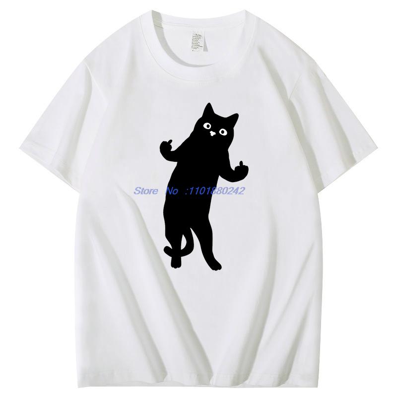 Cat Middle Finger Funny Gift Graphic T Shirts Summer Cotton New Shirts And Tshirts Unisex Streetwear Breathable Print T Shirt