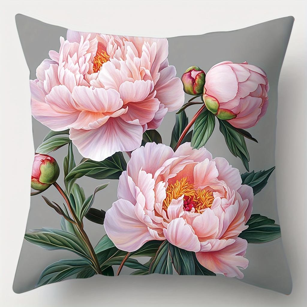 Pink Floral Throw Pillow Covers - Carnation Lotus Peony Rose Decorative Pillow Cases, Watercolor Flower Pattern Cushion Covers