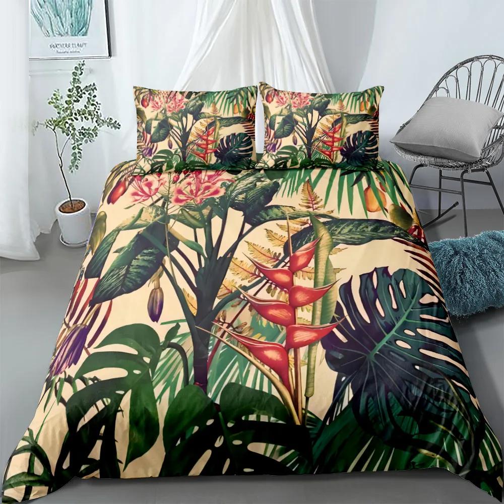 Comforter Tropical Palmtree Leaves Bedding Set King Queen Double Full Twin Single Size Pillow Case Set