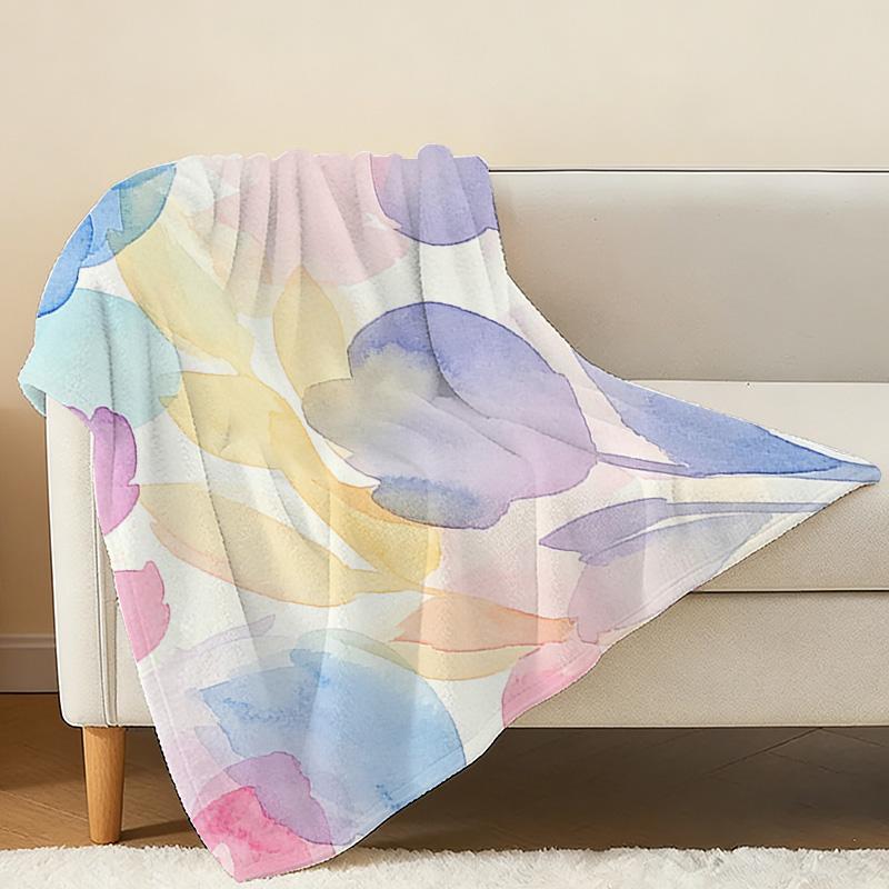 Soft Flannel Throw Blanket No Shedding, Watercolor Pattern, Cozy Warm Blanket for Home, TV Watching, Christmas & Halloween Decor