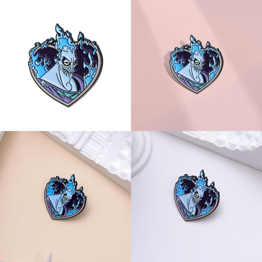 Expressive Heart Shaped Brooch With Blue Flame Cartoon Character For Trendy Outfit Accents