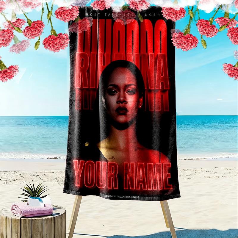 Name Custom Rihanna Savage Print Beach Towel, Large Soft Quick Dry Towel for Beach Camping Swimming