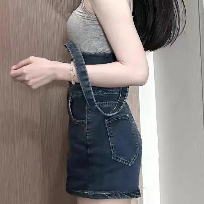 Women's Retro High-Waisted Denim Overalls - Sweet & Spicy Style, Versatile Wide-Leg, Slimming Shorts