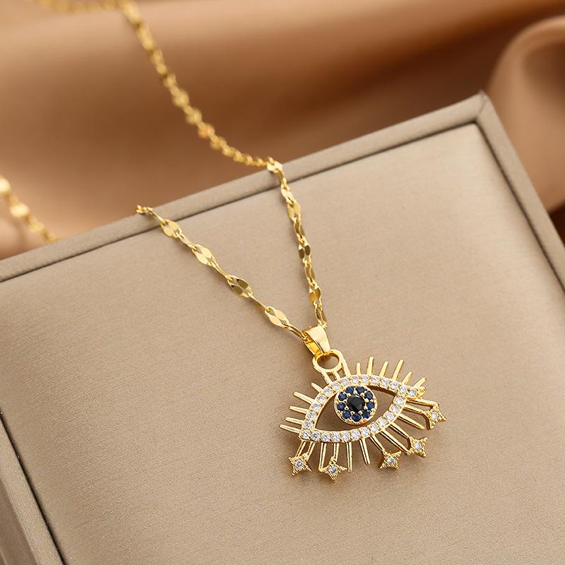 Golden Luxury Diamond Titanium Steel Necklace Women Fashion Slim Waist H Pendant Collarbone Chain