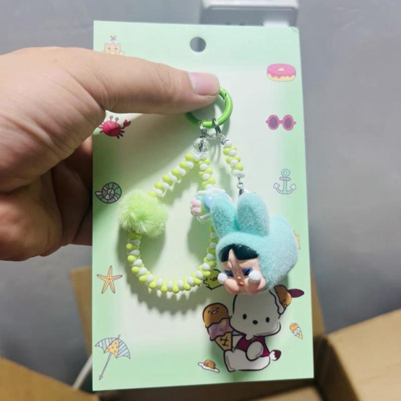 Kawaii Cartoon Doll Keychain Cute  Beaded Keychain Bag Decoration Accessories Universal Mobile Phone Pendant Gifts