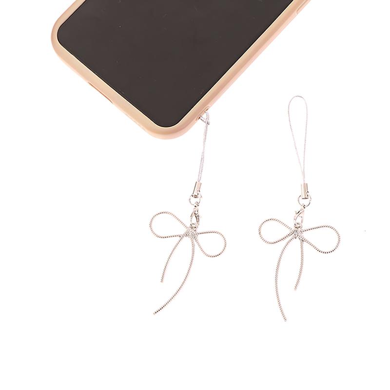Y2K Korean Bow Phone Charm Simple Silver Color Bowknot Phone Lanyard For Girls Cell Phone Chain Keychain Accessories
