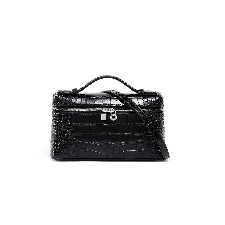 

2025 New Cowhide Small Bag Crocodile Pattern Lunchbox Bag High-end Handbag Genuine Leather Women s Bag Shoulder Crossbody Bag чёрный