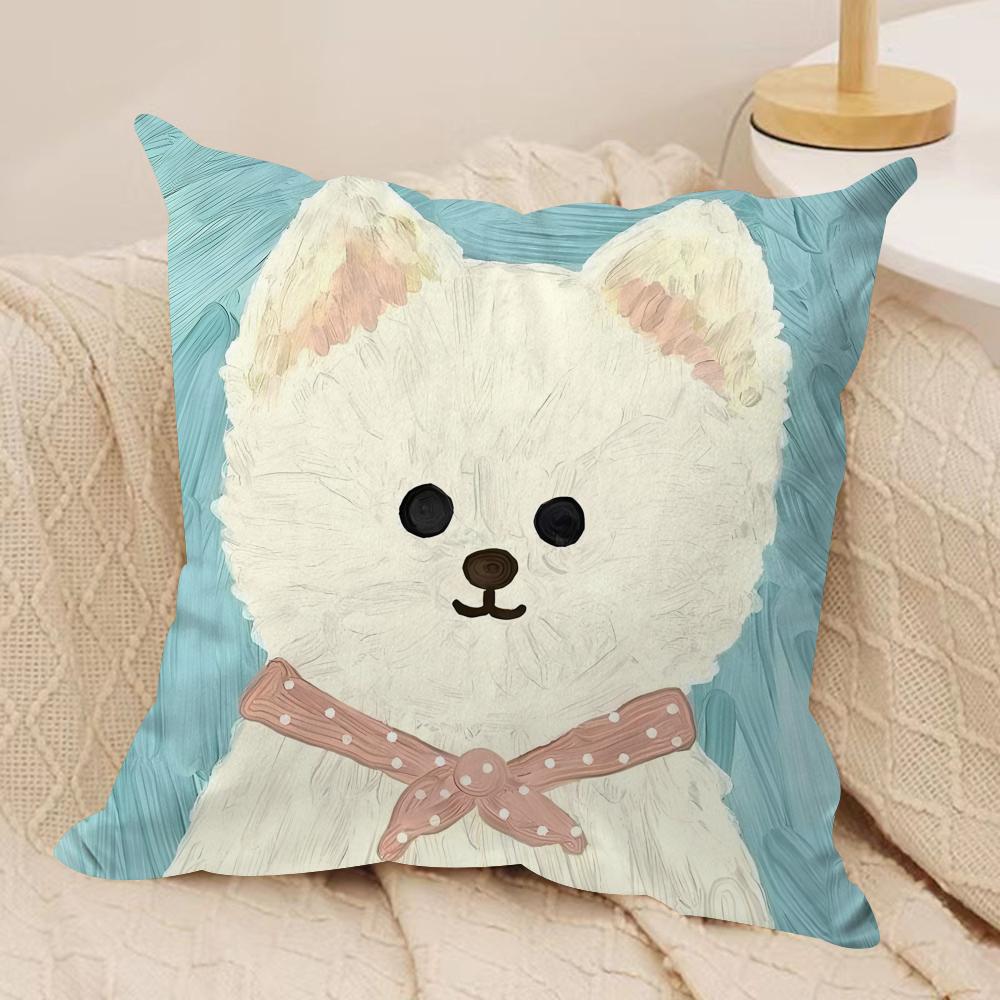 Cute oil painting dog Cushion Cover Soft Plush Fabric DoubleSided Printed Cushion Covers for All Seasons Modern Home Decor