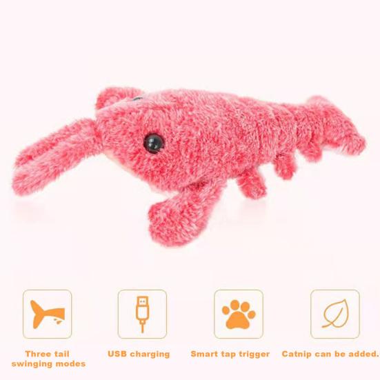 Floppy Lobster Interactive Dog Toy USB Rechargeable Vibration Modes Cat Toy Electric Realistic Wagging Lobster Toy Catnip Addable Stress-relieving Pet