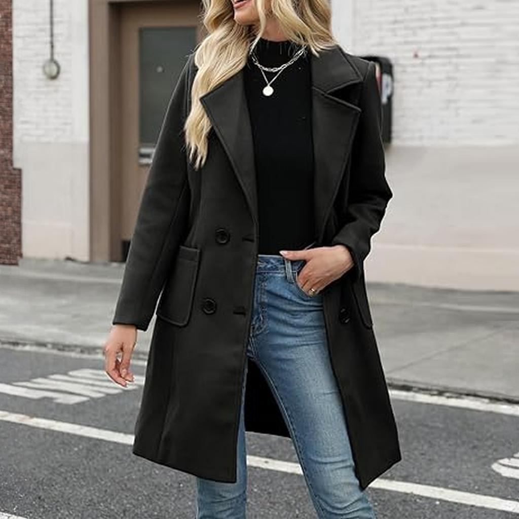 Women's Lapel Mid-length Button-down Woolen Coat
