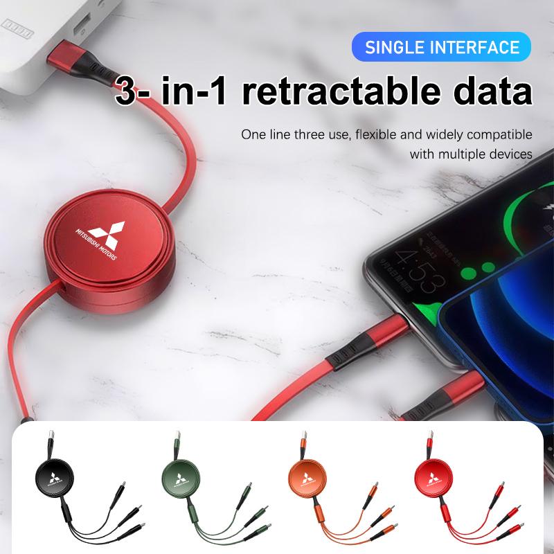 For Mitsubishi Three-In-One Mobile Phone USB Fast Charging data cable Outlander Pajero Sport Lancer EX ASX L200 Eclipse