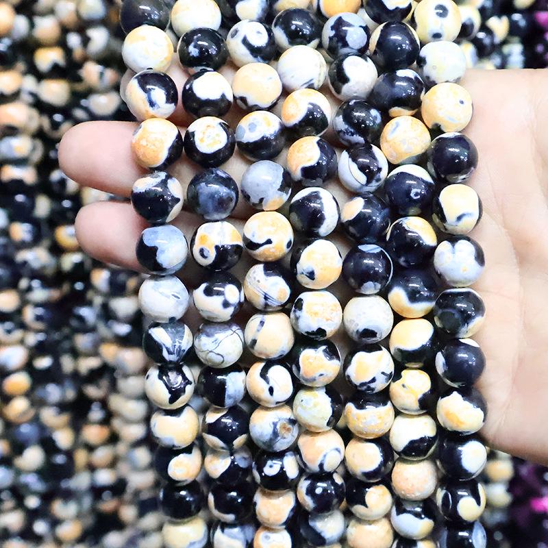 Natural Fire Agate Round Beads for Jewelry Making – Necklace & Bracelet DIY Accessories, Semi-Finished.