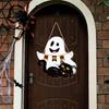 Rustic Autumn Party Decorations Cute White Ghost Wooden Door Hanger Sign with Black Cat BOO Farmhouse Halloween Porch Banner, Waterproof Front Plaque