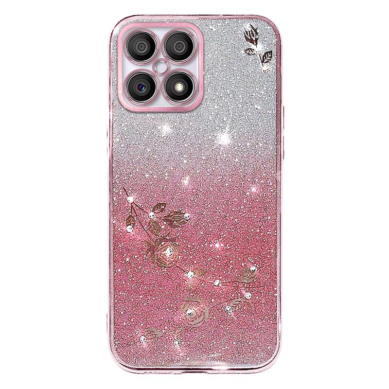 

KADEM For Honor X30i/Honor X8 4G Rhinestone Flower Back Case Gradient Glitter TPU Phone Cover Rose Gold