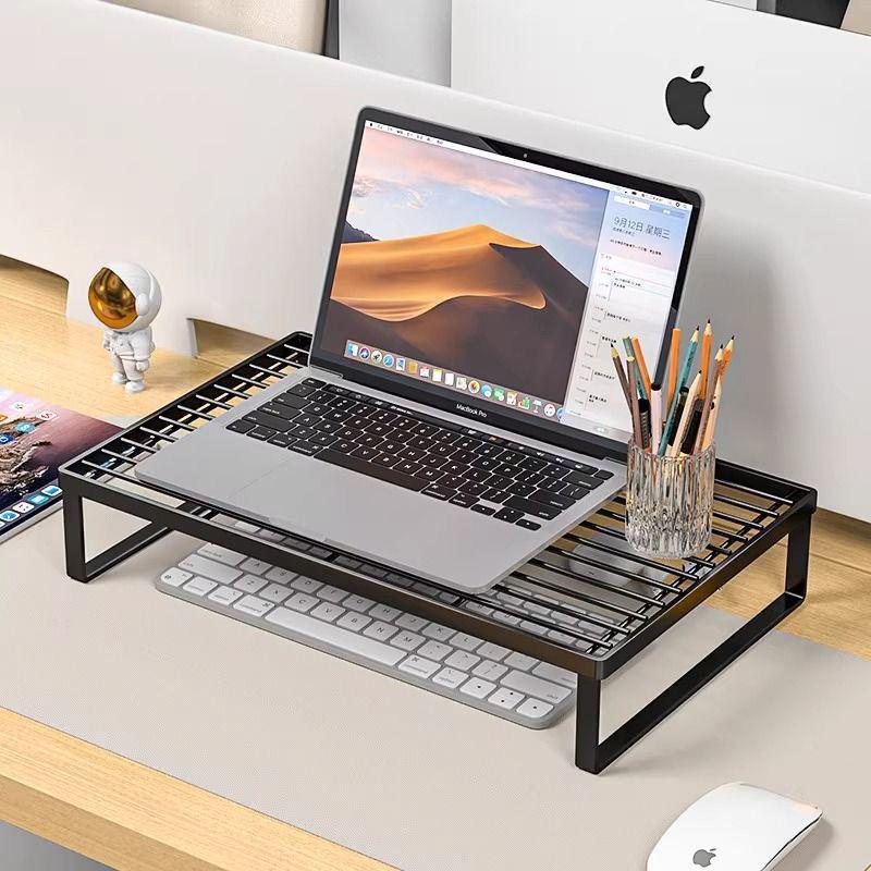 Adjustable Desktop Monitor Riser & Laptop Cooling Stand with Storage & Keyboard Tray