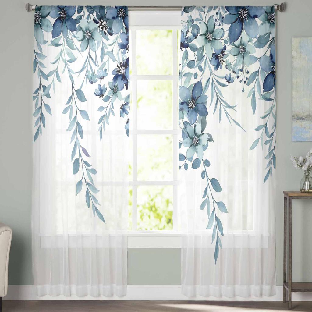 Pastoral Plants Flowers Plants Watercolor Sheer Curtain Living Room Drapes Home Bedroom Voile Curtain Tulle Window Curtain