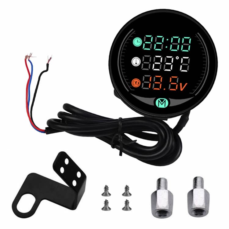 FMTMORFM05 Motorcycle Multimeter, Voltmeter, , Clock, Stopwatch, USB Charging Port, 5 in 1 Small,