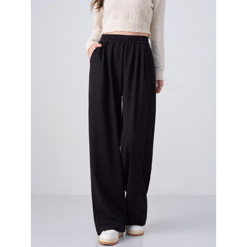 

Autumn and winter new sheep fine lines loose versatile women s high waist Yamamoto wide legs casual straight mopping long pants M
