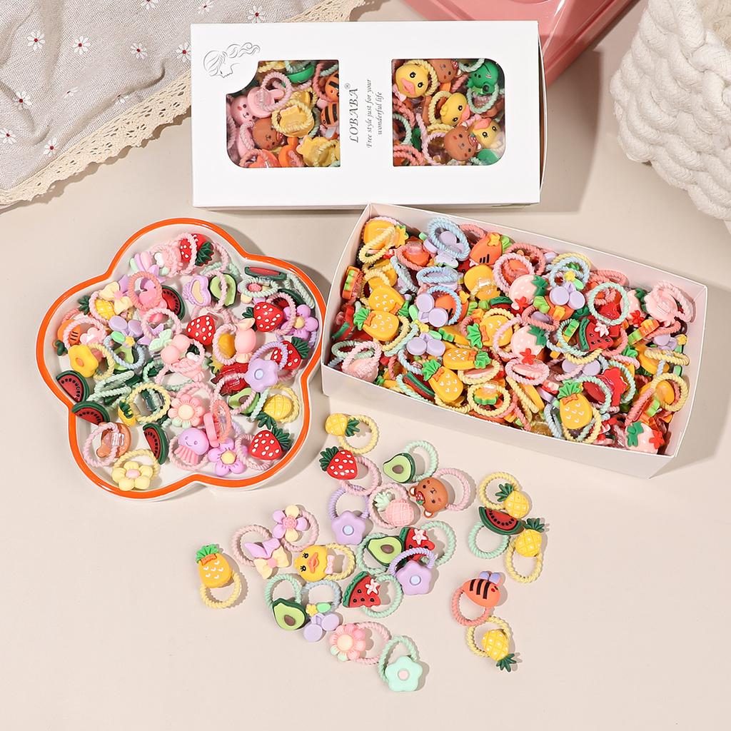 50Pcs Baby Hair Ties, Cute Cartoon Small Hair Ties for Toddlers Little Girls, Colorful Elastic Pony Tails Hair Bands  Kids Gift