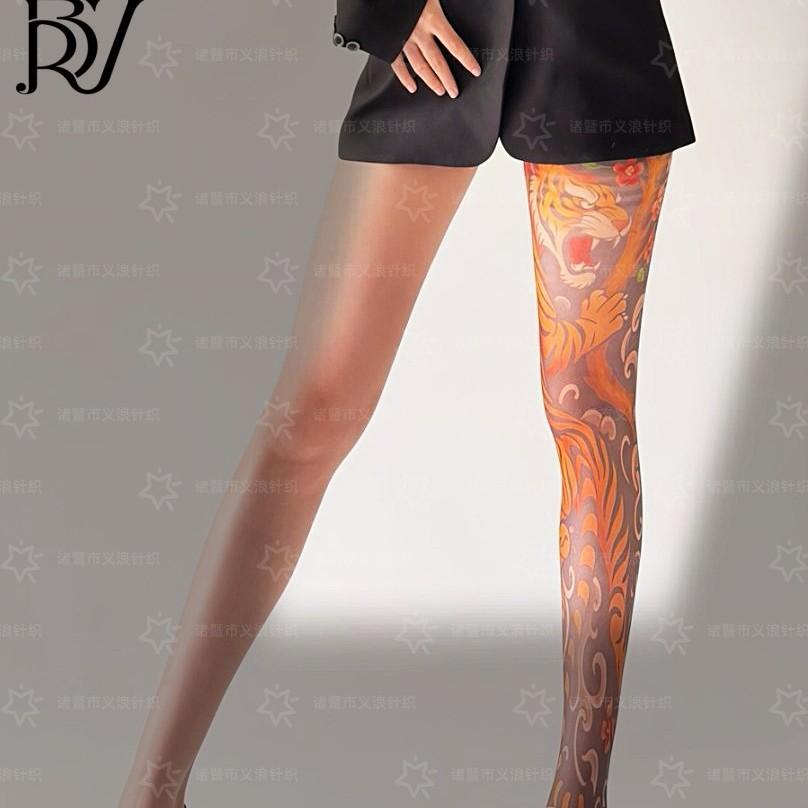 Daifa Temu Floral Leg Tattoo Stockings Tattoo Single Tube Socks Women'S Sexy Printed Leggings Imitation Tattoo Socks