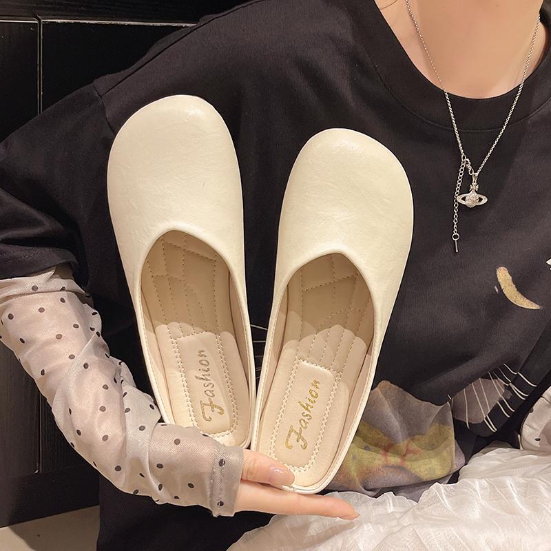 

Классические милые женские балетки Летние повседневные кожаные слипоны с круглым носком Обувь для отдыха для женщин Однотонные балетки на платформе Большой размер 43 бежевый