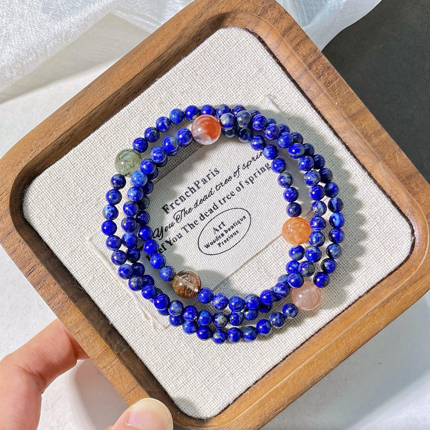 4Mm Natural Lapis Lazuli Colored Hair Crystal Multi-Circle Design Bracelet Bracelet.