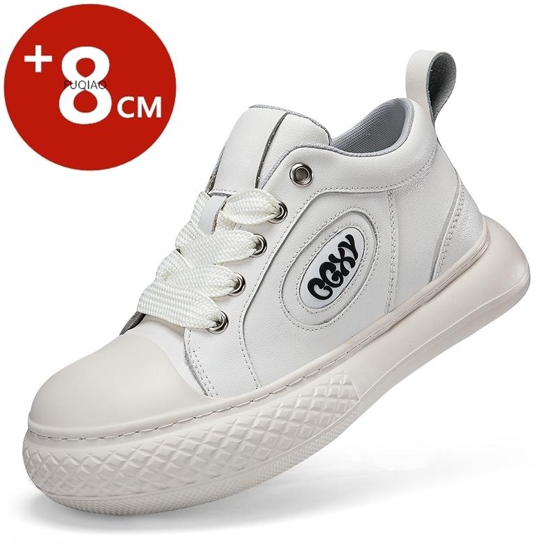 Men Genuine Leather 8cm Height Increase Casual Shoes Wide Toe Comfortable Breathable Unisex Elevator Sneakers Lift Sports Taller