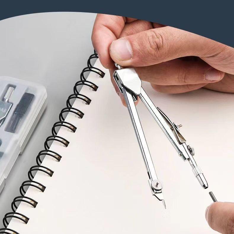 Metal Stainless Steel Compass Set for Students, Professional Drawing, Painting, Design, and Examination Tools, Including Ruler and Compass