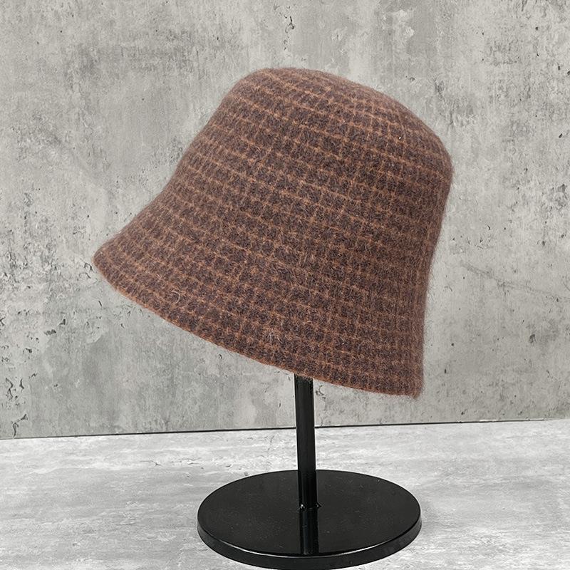 Двусторонняя клетчатая шерстяная панама Женская Сезонная Ретро Панама Универсальная Теплая Шляпа-Ведро Шляпа-Бассейн m (56-58cm) one size fits all