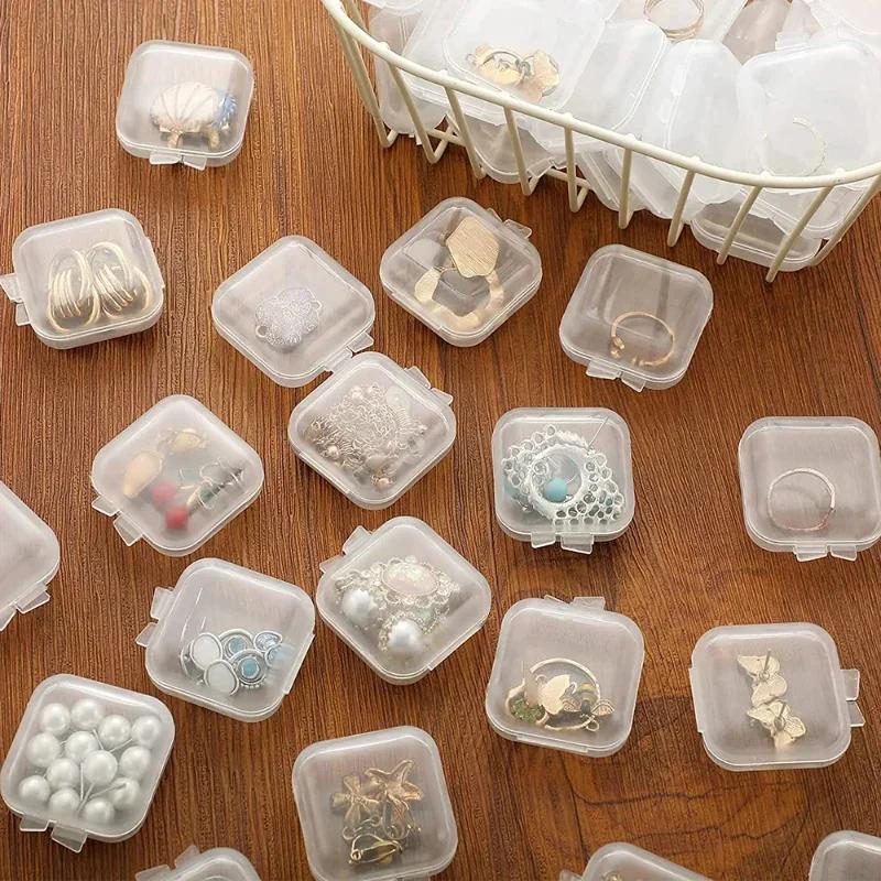 40pcs Mini Plastic Square Storage Containers with Hinged Lid Clear Jewelry Organizer for Earrings Rings Portable Pill Case Boxes