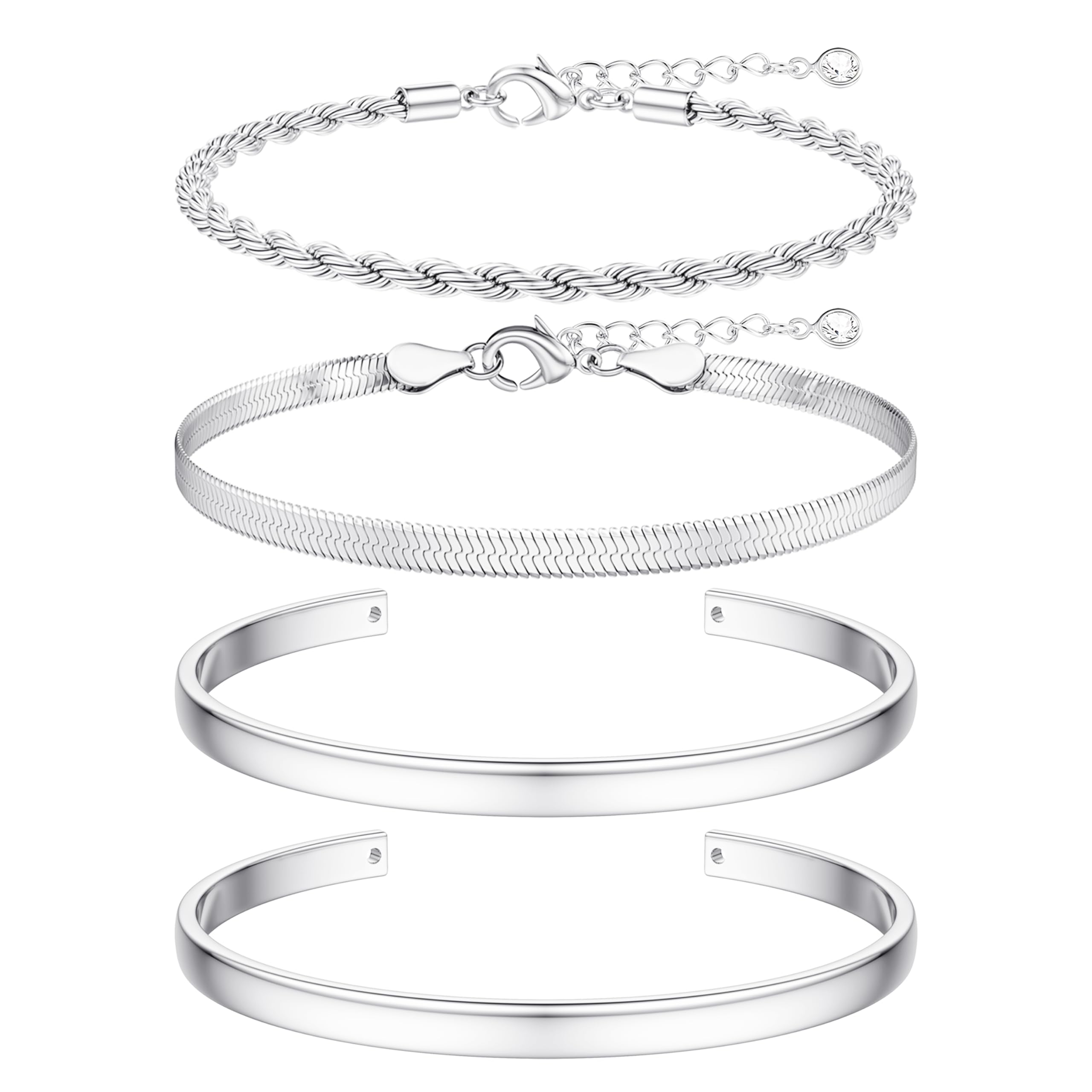 

Bobisty 4Pcs Bangle Cuff Bracelets for Women Trendy Sweatproof Bangle Bracelet Non Tarnish Silver Plated Cuff Bracelets Jewelry 21CM