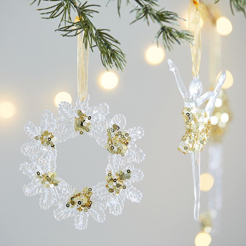 Gold-Edged Acrylic Snowflake Christmas Tree Pendant for Window Display