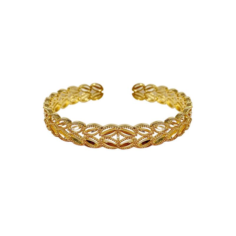 Gold-Plated Brass Wheat Ear Openwork Bangle Bracelet: Women's Fashion Gift