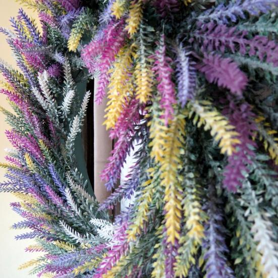 Large Artificial Lavender Wreath 50cm Diameter Faux Farmhouse Floral Garland for Door Wall Wedding Party Decor Summer Home Office Decoration