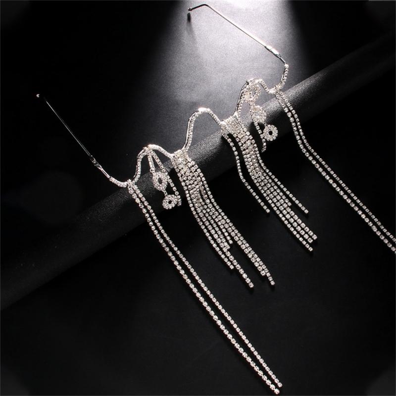 Fringed Rhinestones Eyeglass Frame Aesthetic Face Chain Face Decorative Jewelry No Lens Half Frame Eyewear Women Favor