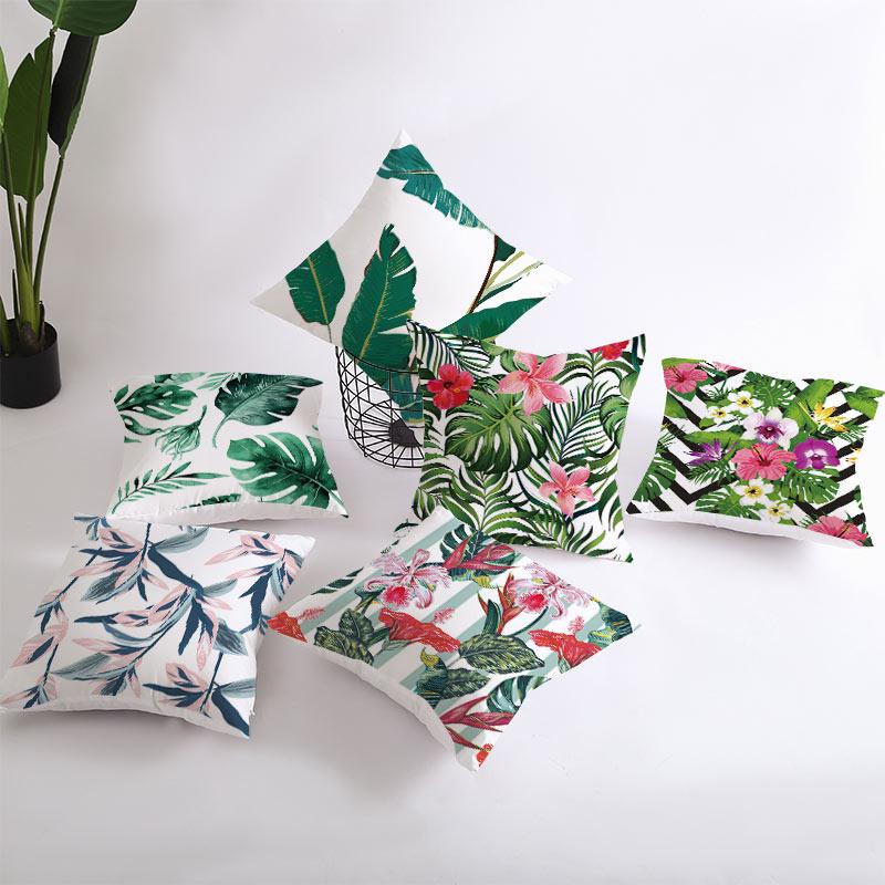 Summer Tropical Plants Decorative Pillowcase Green Leaves Throw Pillow Case Polyester Printing Pillow Cover 45X45Cm