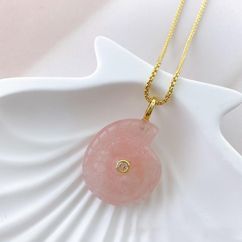 Snail Shell Shaped Carved Natural Crystal Stones With Zircon Amethyst Quartz Tiger Eye Gemstone For Diy Necklace Pendant