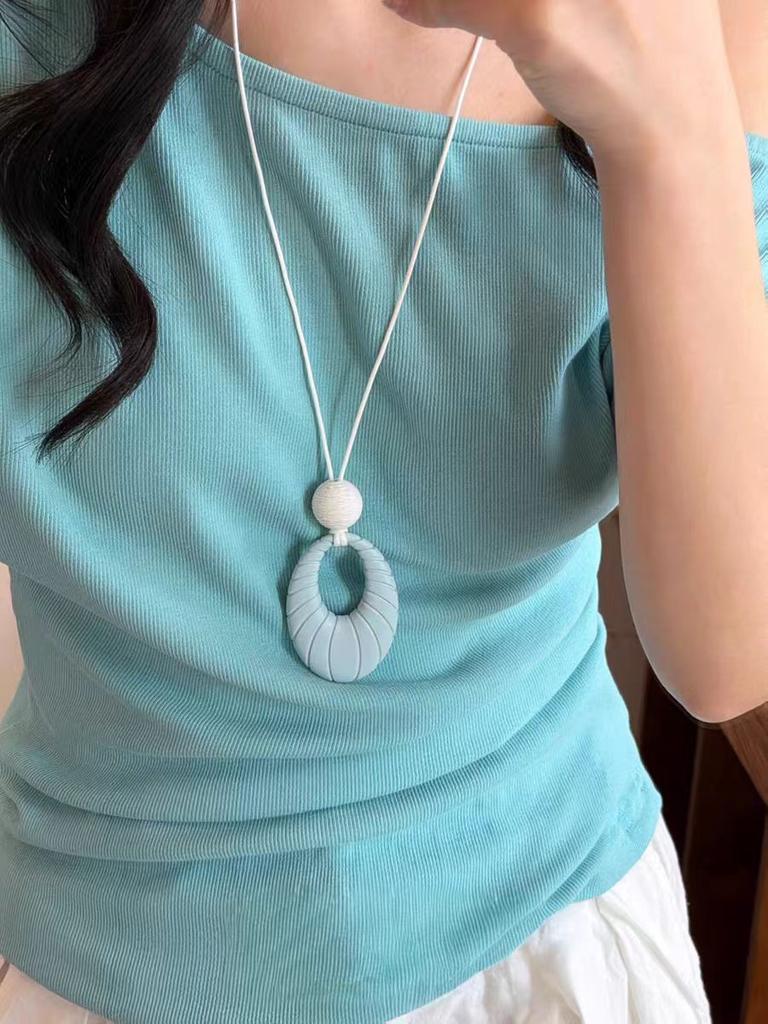 Colorful~ Dopamine Oval Pendant Necklace Light Luxury Premium Long Sweater Chain Niche Neck Accessories