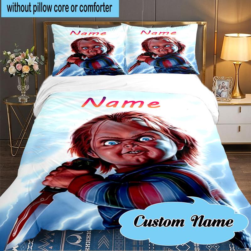 Custom Name 3PCS Chucky Bedding Set Including 1pc Duvet Cover And 2pcs Pillowcases for Bedroom, Dormitory Gift Home Decor